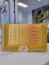 CARAMEL FAUX CROCODILE LEATHER CLUTCH / CROSSBODY HANDBAG