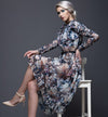 BLUE FLOWER FLOWY DRESS WITH A STATEMENT SLEEVES