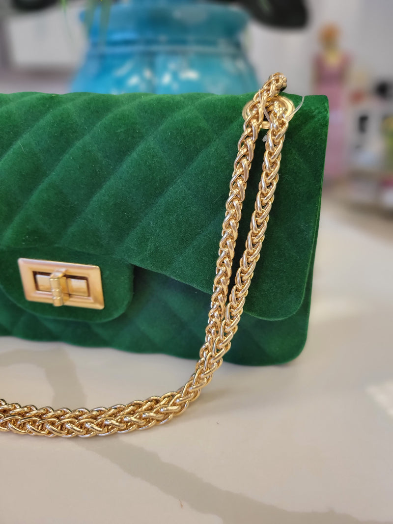 GREEN VELVET CROSSBODY BAG – Le Obsession Boutique