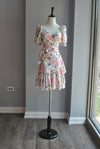 MULTICOLOR WRAP SUMMER DRESS WITH SHORT SLEEVES