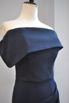 NAVY BLUE OFF THE SHOULDER EVENING GOWN