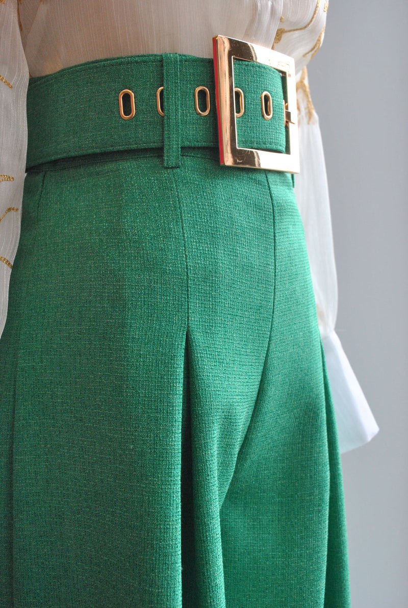 EMERALD GREEN HIGH WAISTED FLAIR PANTS WITH A BELT