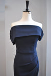 NAVY BLUE OFF THE SHOULDER EVENING GOWN