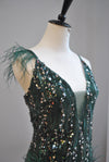EMERALD GREEN SEQUIN AND FEATHERS MINI PARTY DRESS