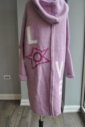 LAVENDER OPEN STYLE SWEATER WITH A HOODIE "LOVE"