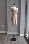 CLEARANCE - BEIGE BANDAGE MINI PARTY DRESS WITH LACE TOP