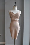 CLEARANCE - BEIGE BANDAGE MINI PARTY DRESS WITH LACE TOP