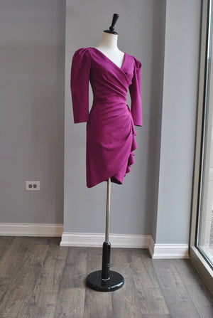 ORCHID MINI DRESS WITH THE RUSHING AND SIDE RUFFLE