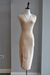 CLEARANCE - BEIGE BANDAGE DRESS WITH RHINESTONES
