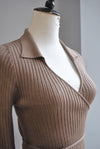 TAUPE CROPPED WRAP SWEATER