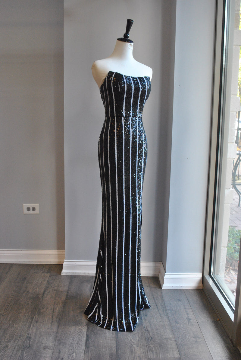 BLACK SEQUIN LONG EVENING GOWN