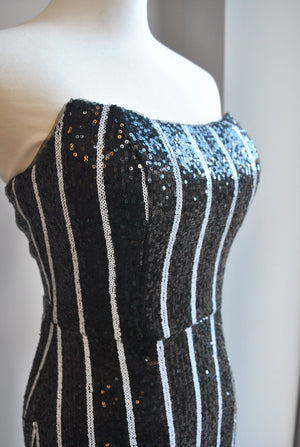 BLACK SEQUIN LONG EVENING GOWN