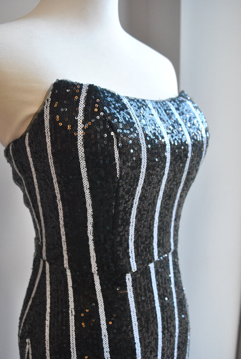 BLACK SEQUIN LONG EVENING GOWN