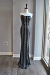 CLEARANCE - NAVY BLUE SILKY LONG DRESS WITH OPEN BACK AND SIDE SLIT