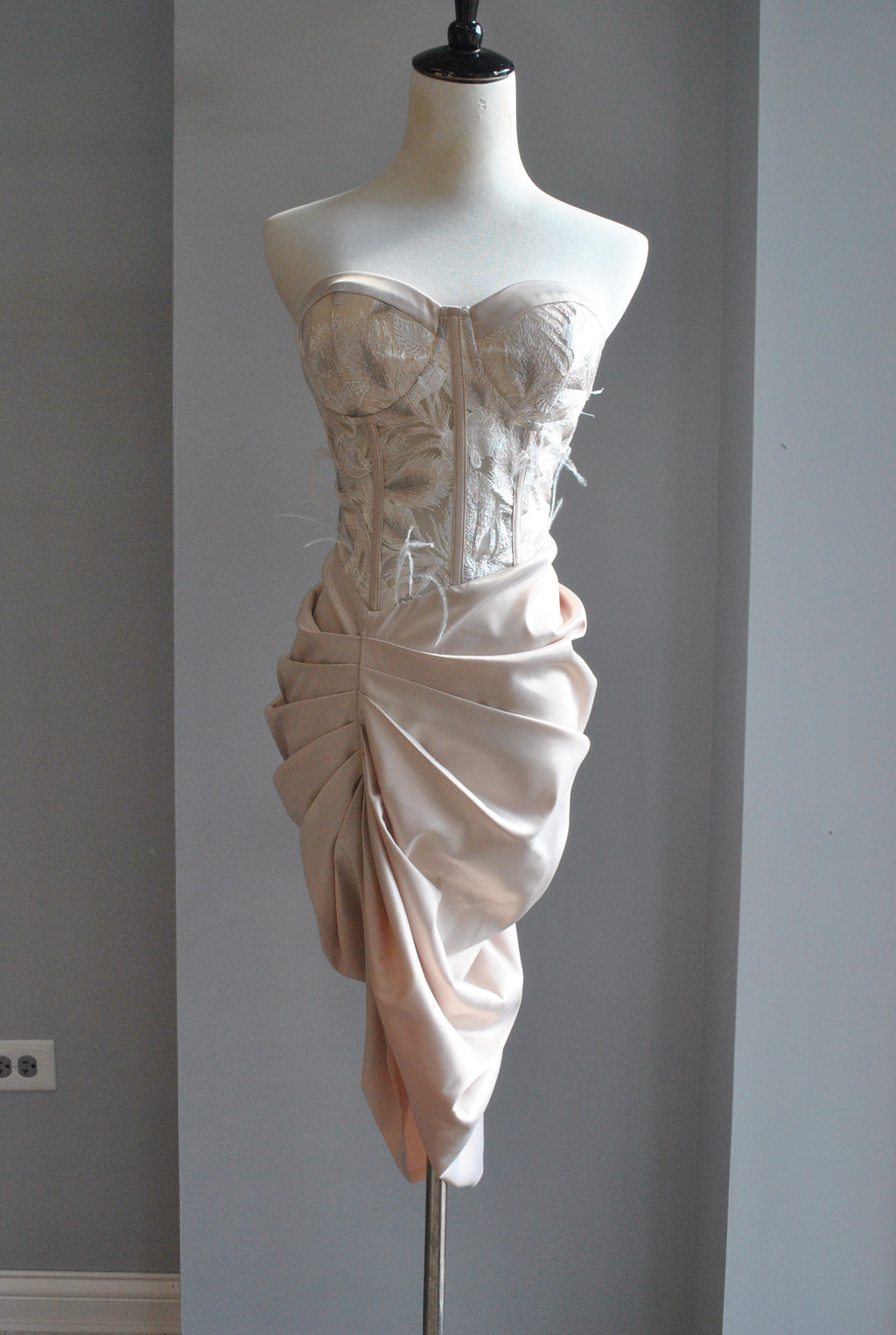 CHAMPAGNE SATIN STRAPLESS DRESS