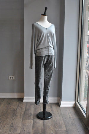 CHARCOAL GREY PANTS WITH SIDE SILVER TRIM AND POCKETS