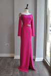 ORCHID LONG EVENING GOWN WITH CRYSTAL DETAILS