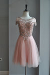 CLEARANCE - BLUSH PINK MESH AND RHINESTONES PARTY DRESS