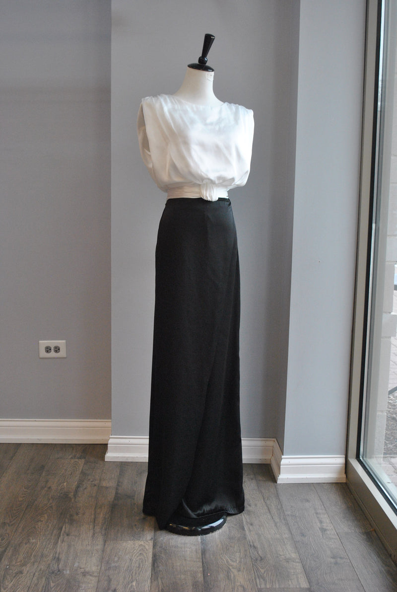 BLACK PALAZZO SILKY FLAIR HIGH WAISTED PANTS