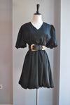 SIMPLE BLACK DRESS WITH BELL SLEEVES AND A BELT