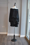 BLACK OFF THE SHOULDER TUNIC DRESS WITH RUFFLES