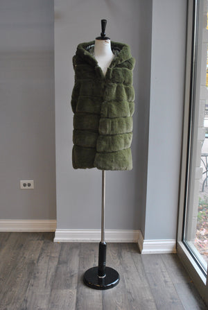 OLIVE GREEN FAUX FUR VEST