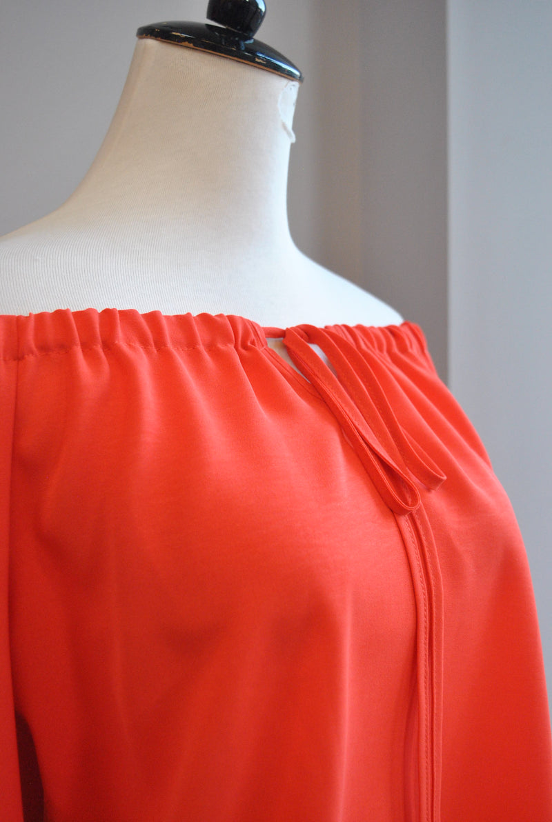ORANGE OFF THE SHOULDER TUNIC DRESS WITH RUFFLES