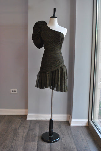 EMERALD GREEN MIDI PLEATED DRESS WITH A BELT