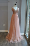 CLEARANCE - ROSE PINK LONG GOWN WITH PEARL DETAILS