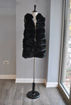 BLACK FAUX FUR VEST WITH A HOODIE AND SIDE POCKETS