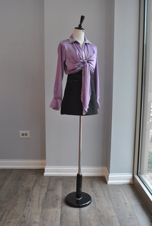 CLEARANCE - LAVENDER SILKY CROPPED TOP WITH CRYSTALS AND PEARLS