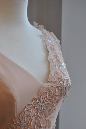 CLEARANCE - BLUSH PINK LONG EVENING GOWN WITH OPEN BACK