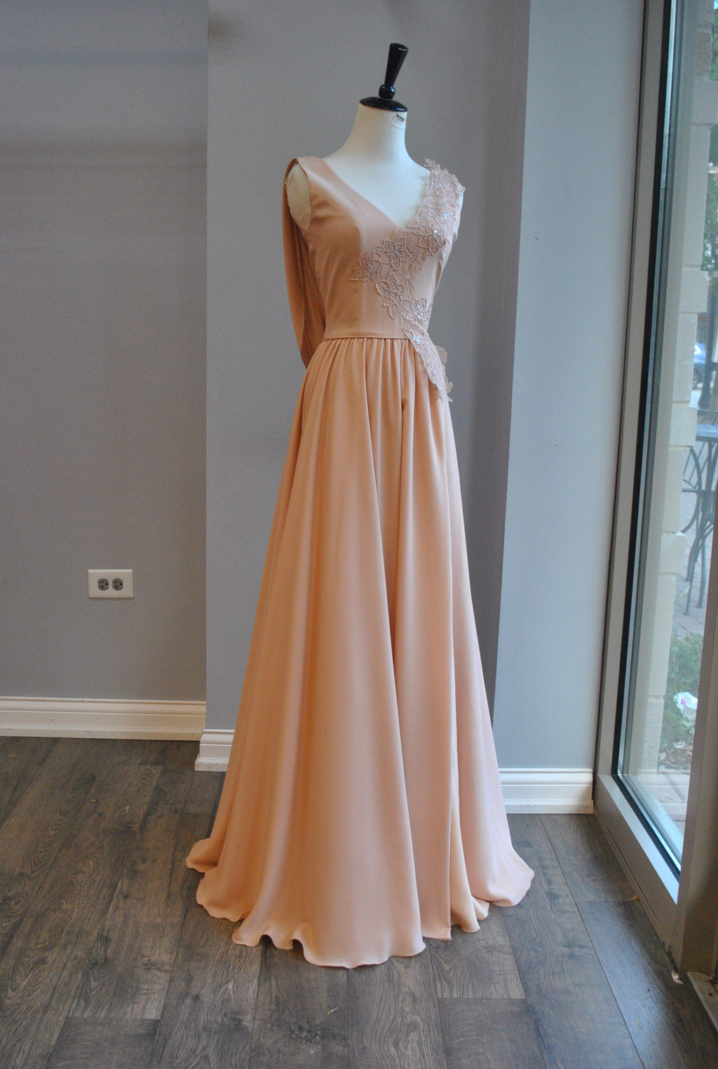 CLEARANCE - BLUSH PINK LONG EVENING GOWN WITH OPEN BACK