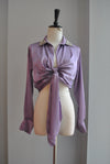 LAVENDER SILKY CROPPED TOP WITH CRYSTALS AND PEARLS