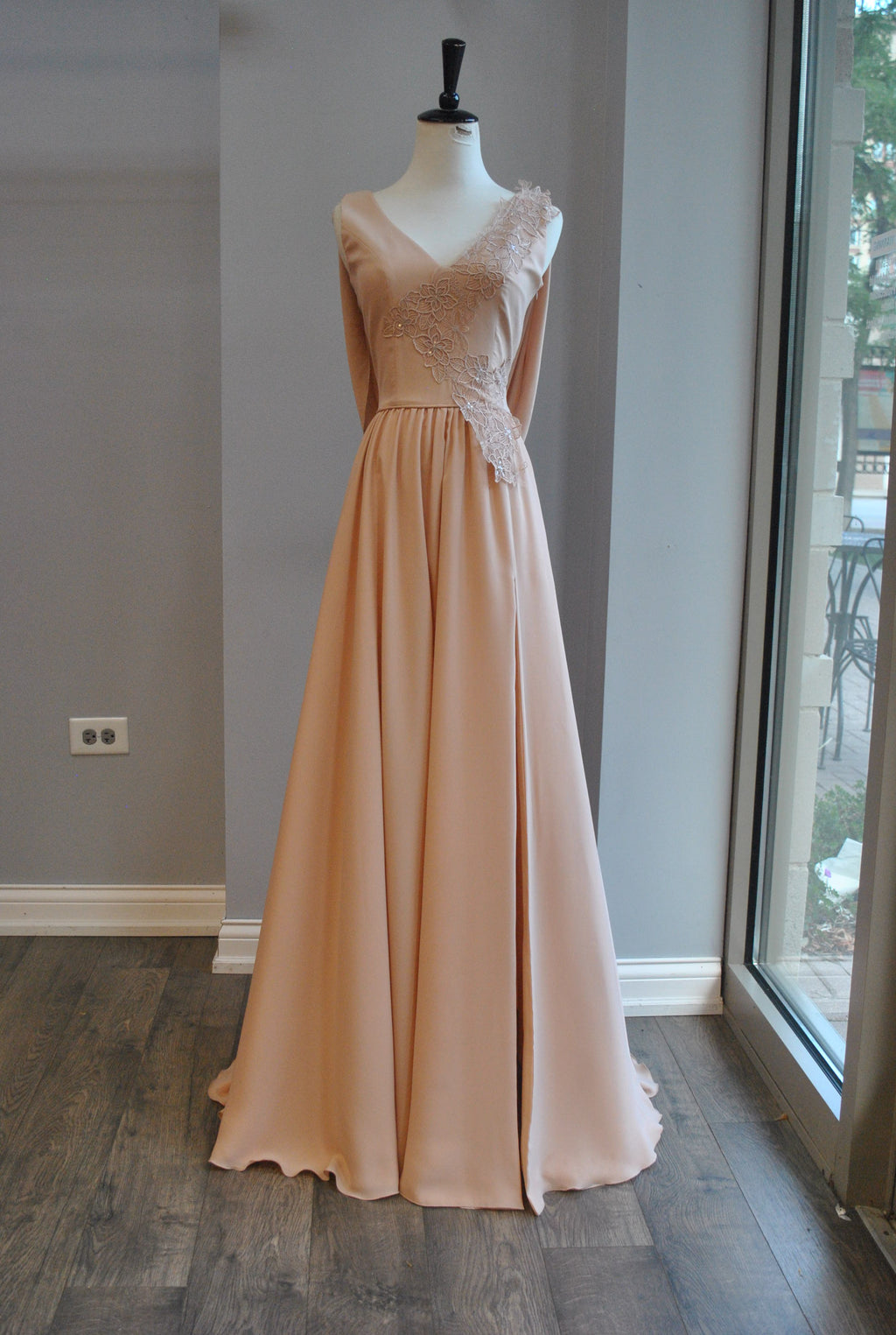 CLEARANCE - BLUSH PINK LONG EVENING GOWN WITH OPEN BACK