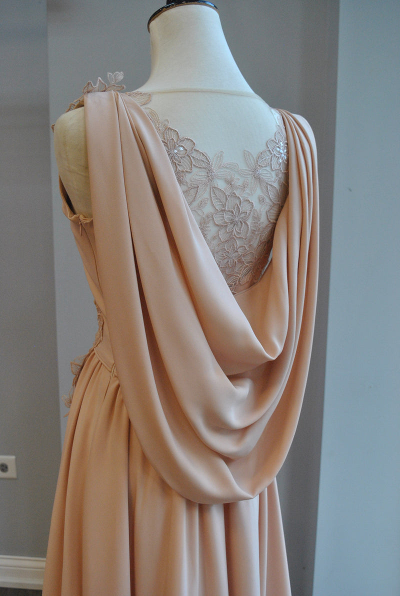 CLEARANCE - BLUSH PINK LONG EVENING GOWN WITH OPEN BACK