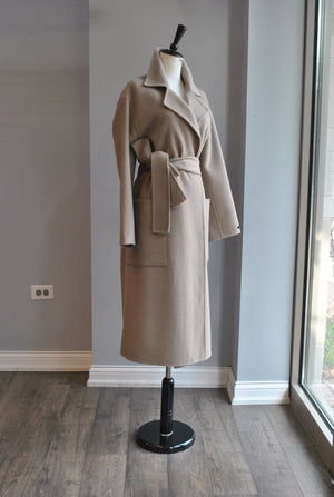 TAUPE WOOL HANDMADE WRAP COAT