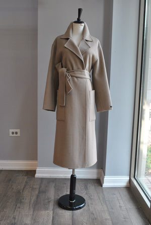 TAUPE WOOL HANDMADE WRAP COAT