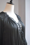 BLACK SIMPLE WRAP LOOKING TOP WITH A LACE
