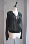 BLACK SIMPLE WRAP LOOKING TOP WITH A LACE