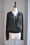 BLACK SIMPLE WRAP LOOKING TOP WITH A LACE