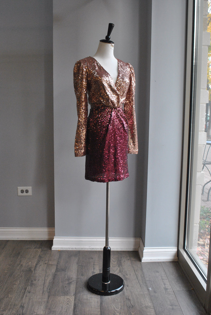 CLEARANCE - CRANBERRY OMBRE SEQUIN PARTY MINI DRESS