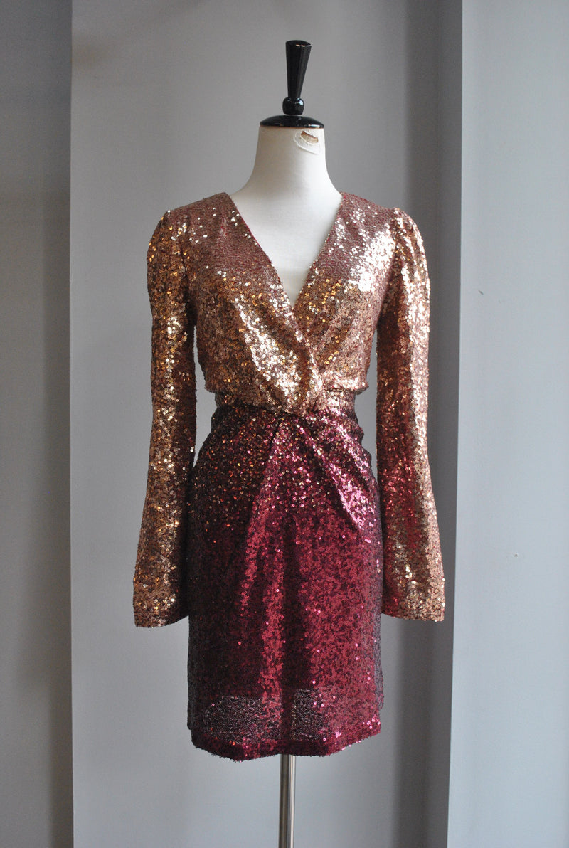 CRANBERRY OMBRE SEQUIN PARTY MINI DRESS
