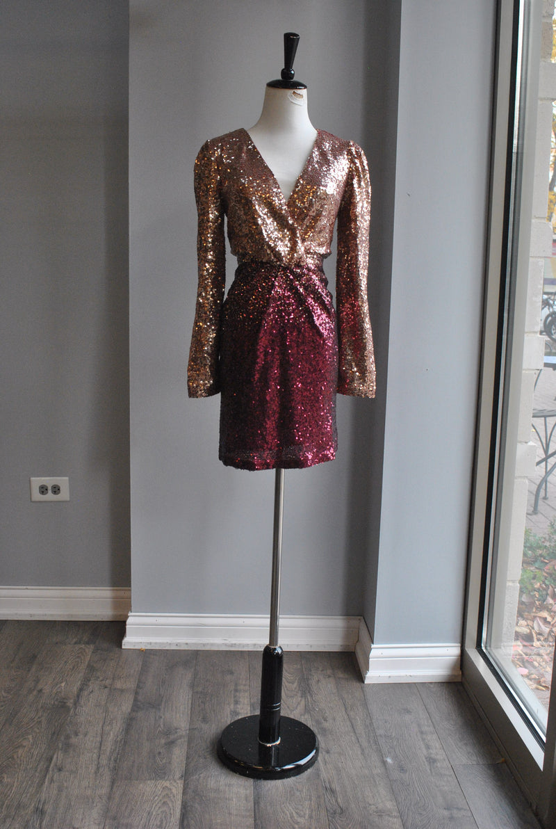 CLEARANCE - CRANBERRY OMBRE SEQUIN PARTY MINI DRESS