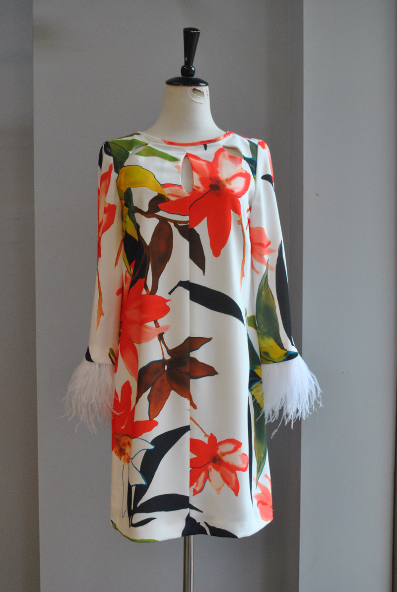 MULTICOLOR TUNIC WITH FEATHERS