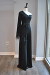 BLACK SIMPLER ASYMMETRIC JUMPSUIT WITH FEATHERS