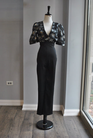 BLACK SIMPLER ASYMMETRIC JUMPSUIT WITH FEATHERS