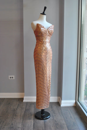 ROSE GOLD MIDI SEQUIN DRESS