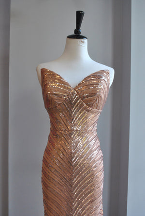 ROSE GOLD MIDI SEQUIN DRESS