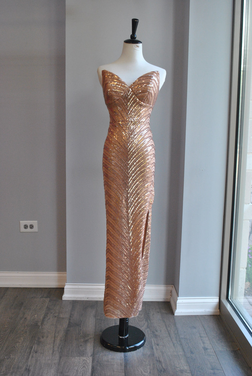 ROSE GOLD MIDI SEQUIN DRESS